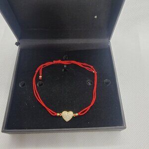Adjustable Red String Bracelet with 925 Sterling Silver Heart Pendant